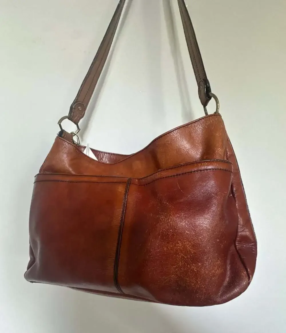 Etienne Aigner Vintage Brown Leather Hobo Shoulder Bag with Gold-Tone Hardware